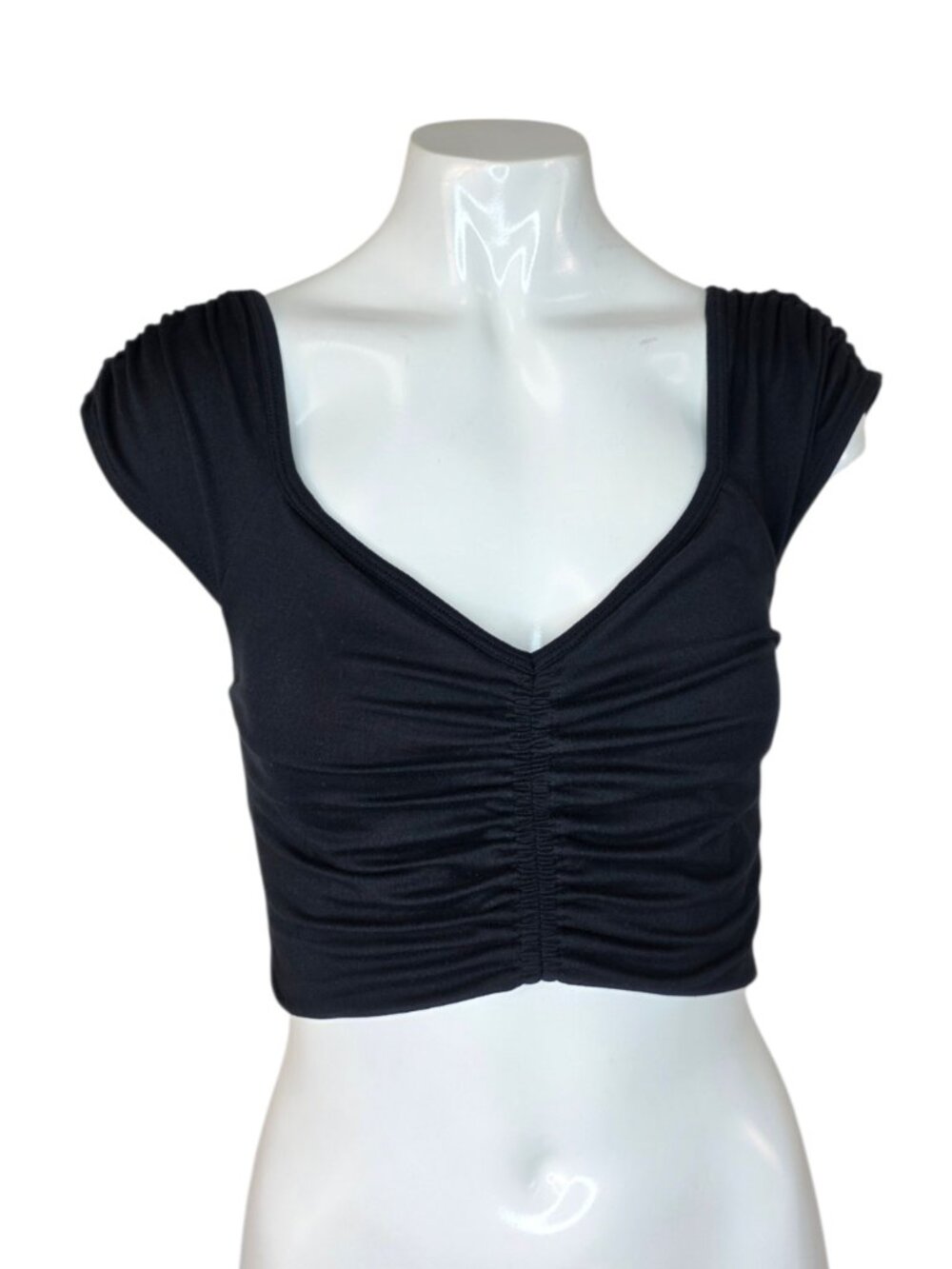 Free People Movement Breathe Deeper Crop Top, Black, Ruched, Cut Out Back, Small